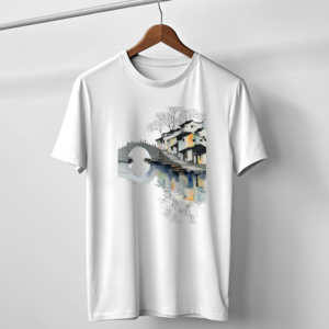 Serene Water Town Reflection T-Shirt